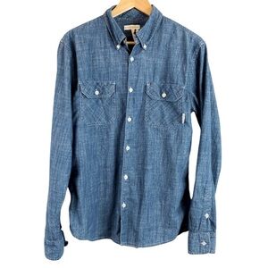 Dyrdek DC Blue Denim Chambray Long Sleeve Button Down Shirt, Size Large